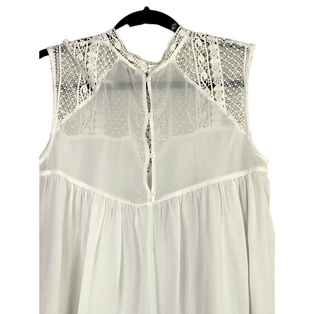 Zara TRF Sheer Sleeveless Lace Flowy Boho Blouse Button Eyelet Back S White - Picture 9 of 15